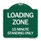 Signmission Loading Zone 15 Minutes Standing Only, Green & White Aluminum Sign, 18" x 18", GW-1818-24550 A-DES-GW-1818-24550 - alternate 1